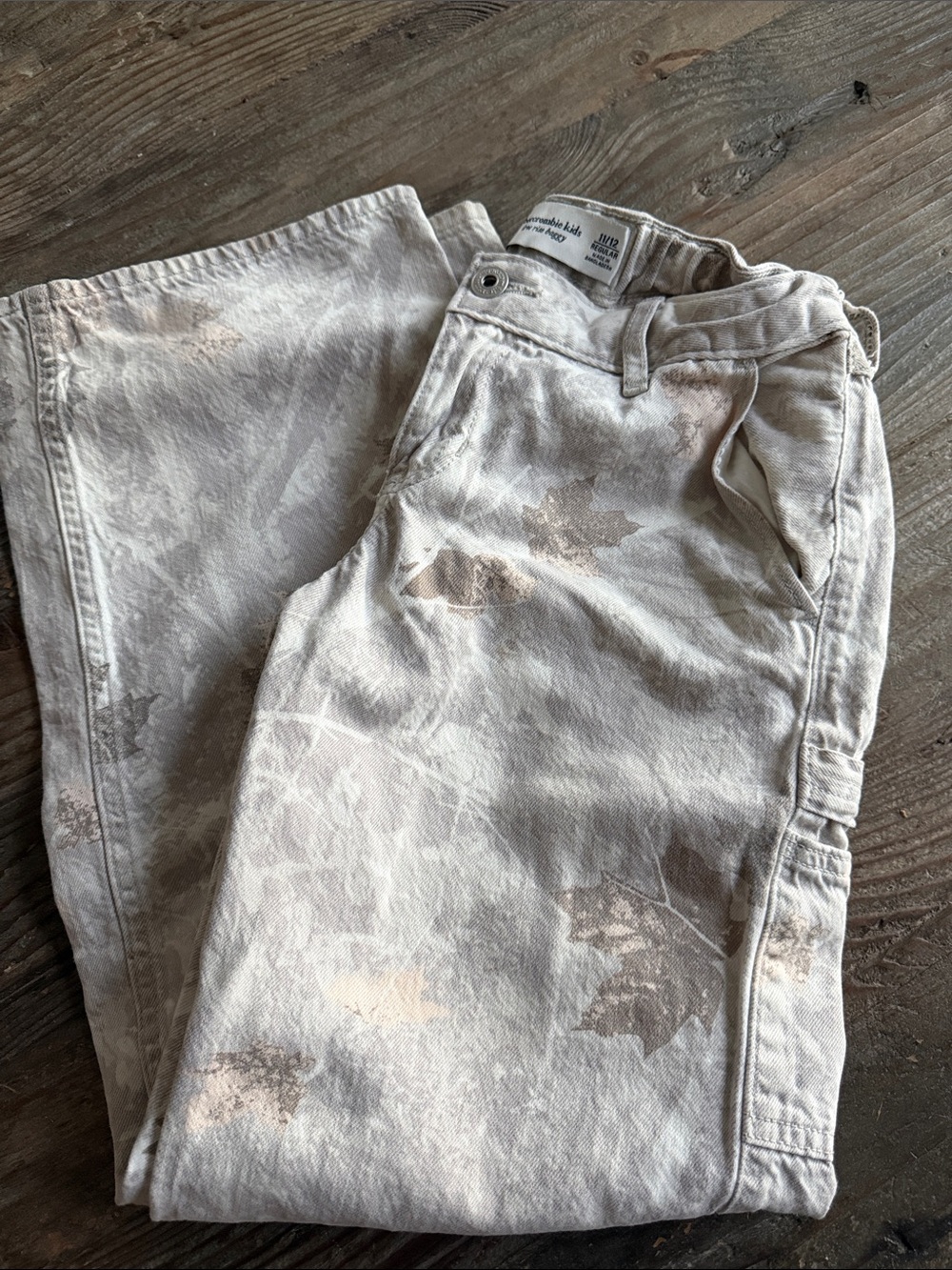 abercrombie kids beige wash baggy jeans with subtle taupe print